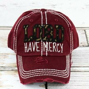 DISTRESSED BURGUNDY WITH LEOPARD 'LORD HAVE MERCY'